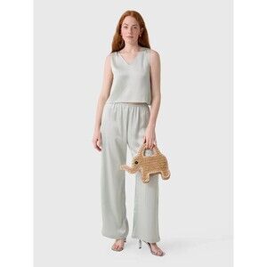 LESET Women's Barb Wide Leg Pant Watercress Silky Gray Size S Minimalist FLAWED
